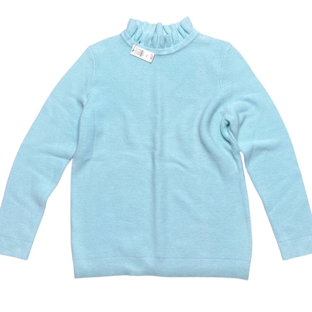 TALBOTS Light Blue Ruffled Neck Women's Sweater Petite Large